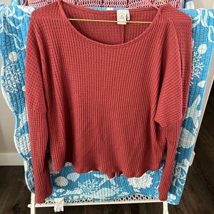 Rust  Waffle Knit Long Sleeve Top